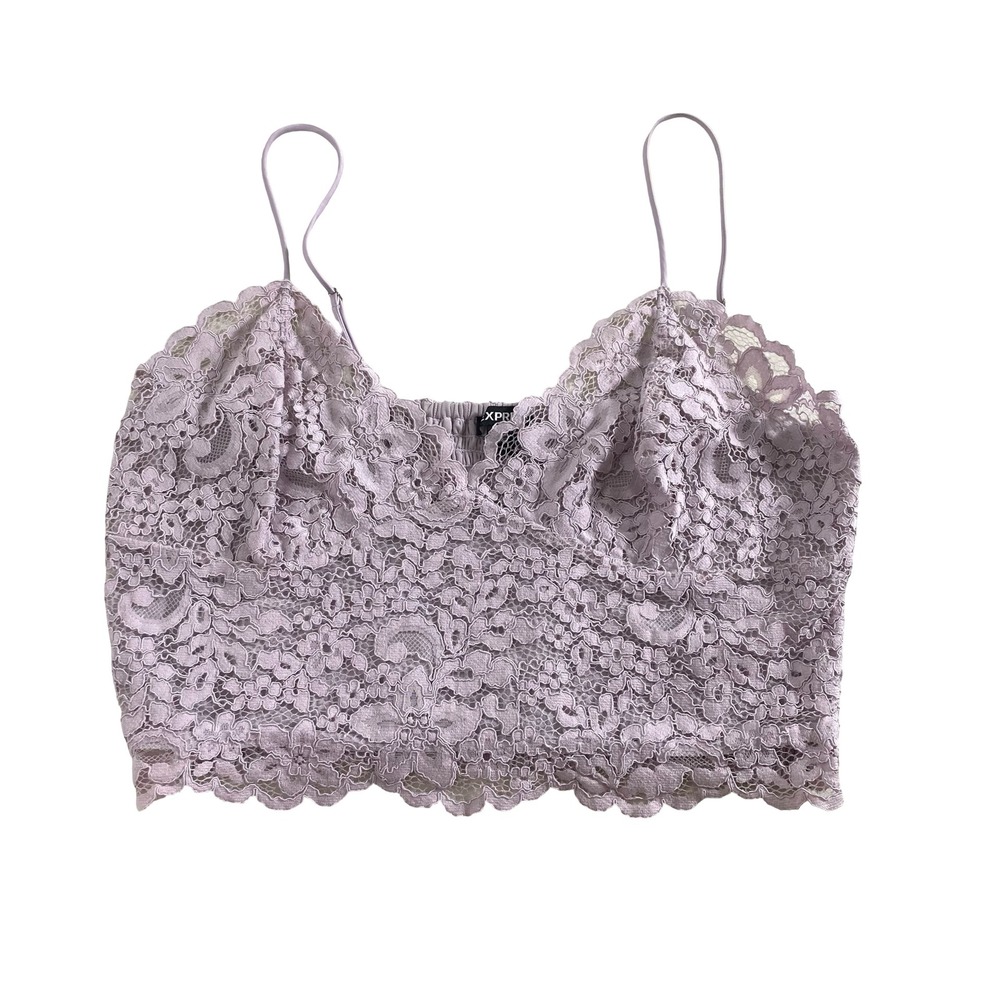 Express Women's Lavender Purple Floral Lace Smocked Back Crop Cami Top Large
